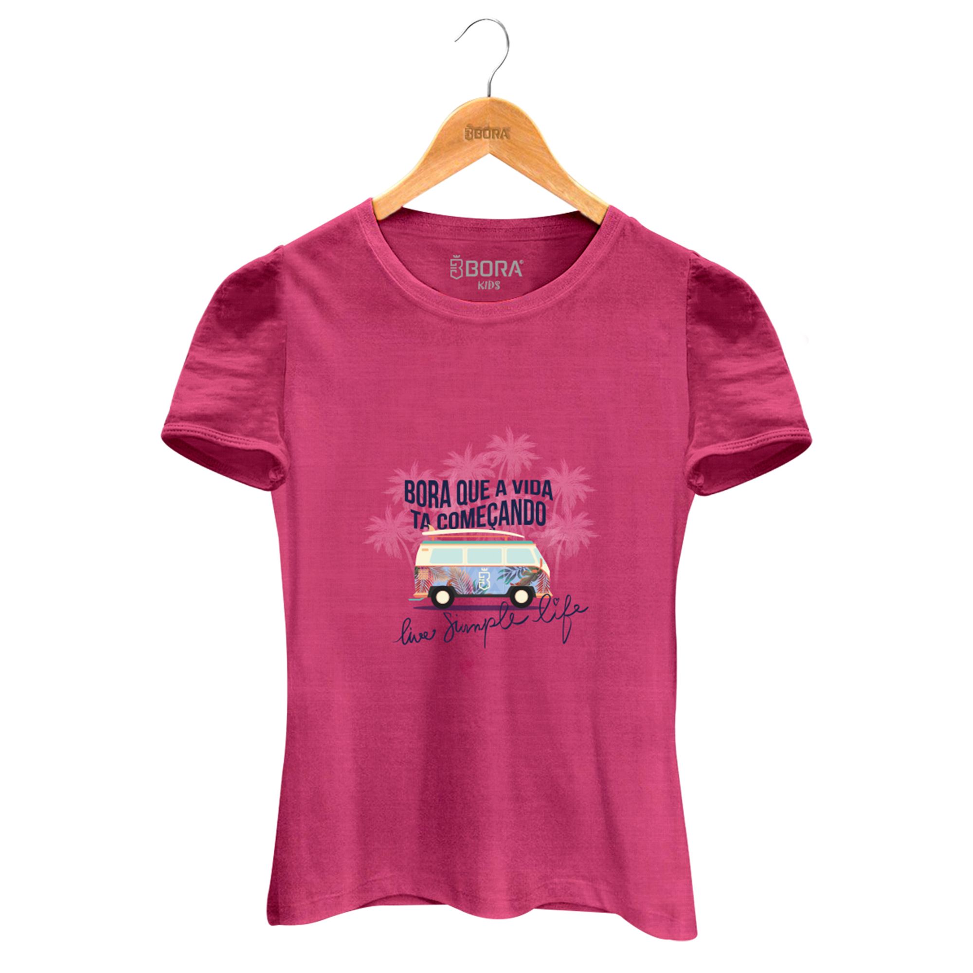 Camiseta Live A Simple Life Feminina Infantil Rosa - usebora